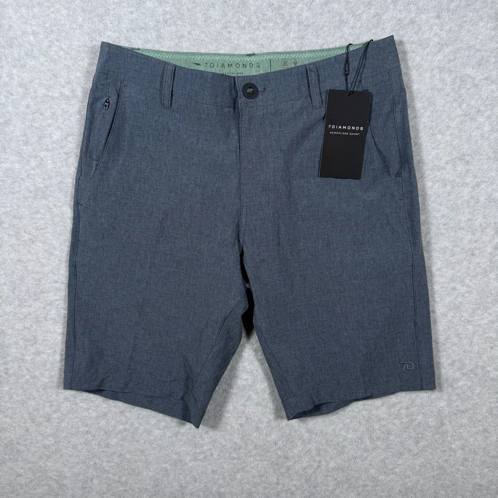 7 Diamonds Aeroplane Performance Shorts Mens 29 Navy Blue Heather Stretch NWT